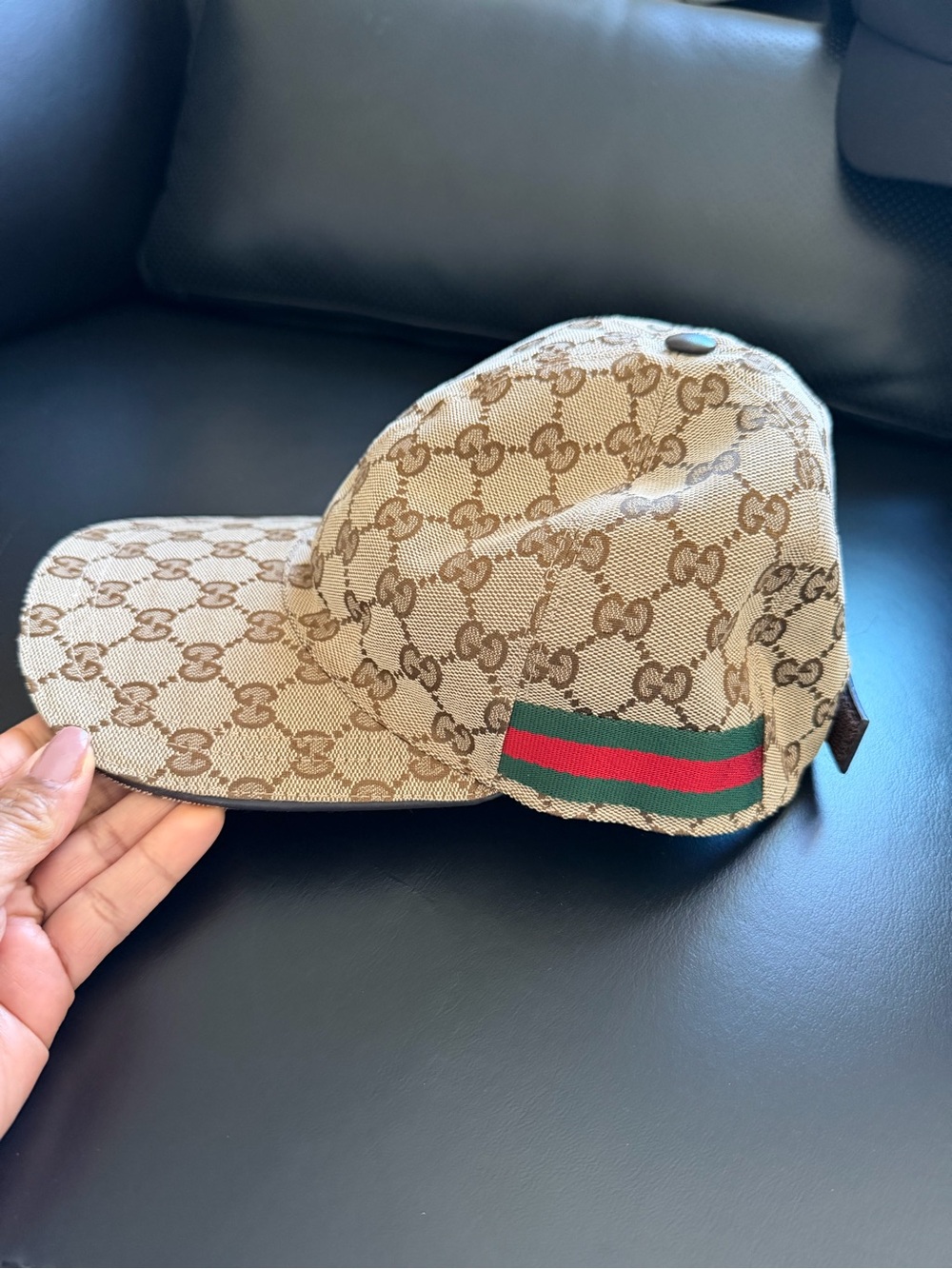 Gucci Beige and Brown GG Canvas Baseball Cap with Green-Red Web - Picture 3 of 7